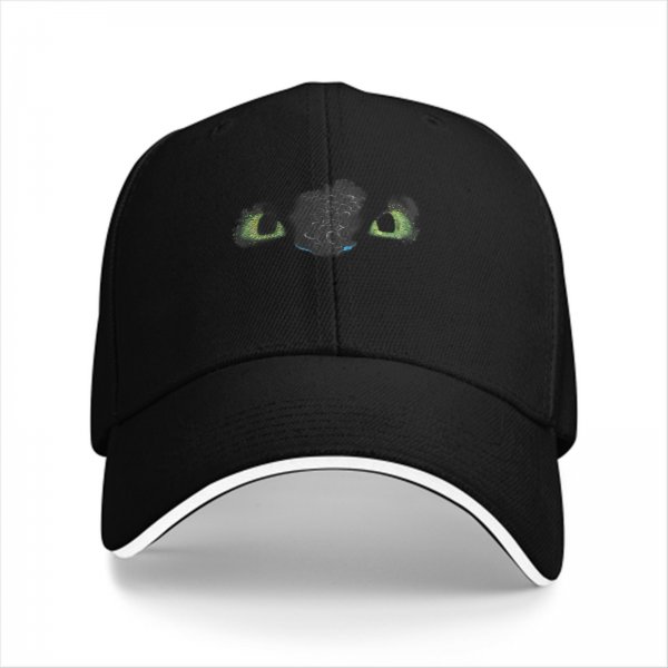Black Baseball Cap With Green Dragon Eyes Graphic Design