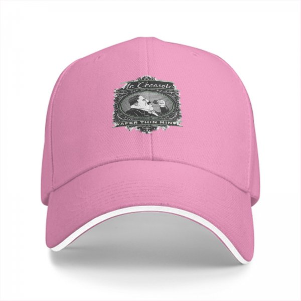 Black baseball cap with Mr. Creosote Wafer Thin Mints graphic