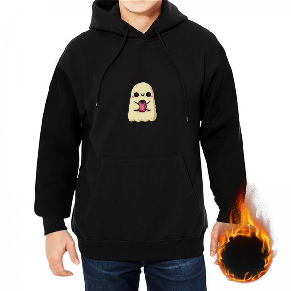 Black hoodie with cute playful ghost graphic print