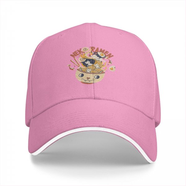 Black Baseball Cap With Cute Neko Ramen Cat Bowl Graphic