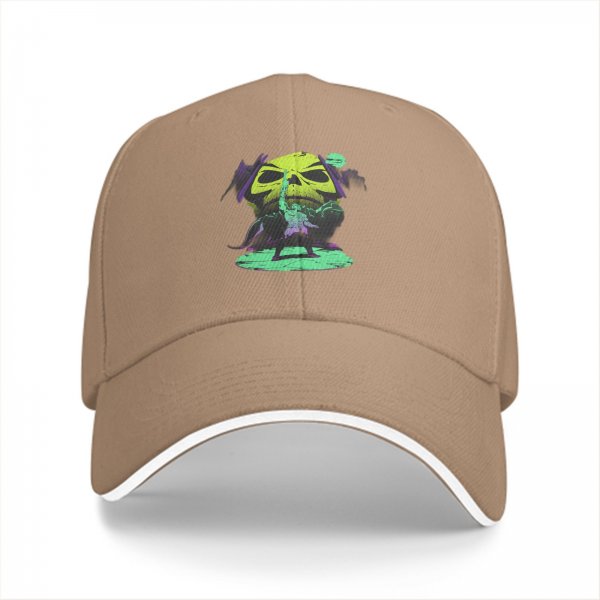 Black Baseball Cap With Neon Skull Wizard Graphic Design