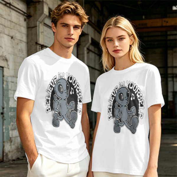 Oversized Olive T-Shirt With Alien 'Believe In Yourself' Graphic