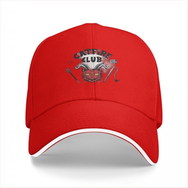 Black baseball cap with devil cat Campfire Club graphic