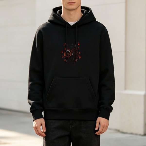 Black Hoodie With Halloween Themed Graphic Print