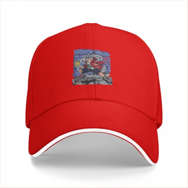 Black Baseball Cap With Graffiti Style Action Character Print