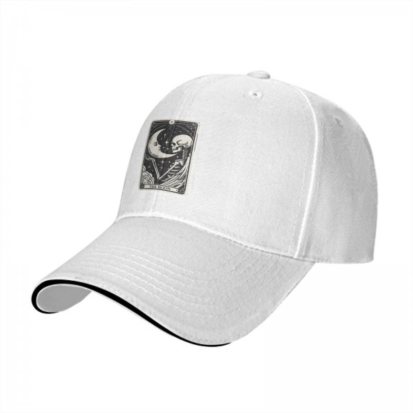 Black Baseball Cap With The Moon Tarot Card Skeleton Design