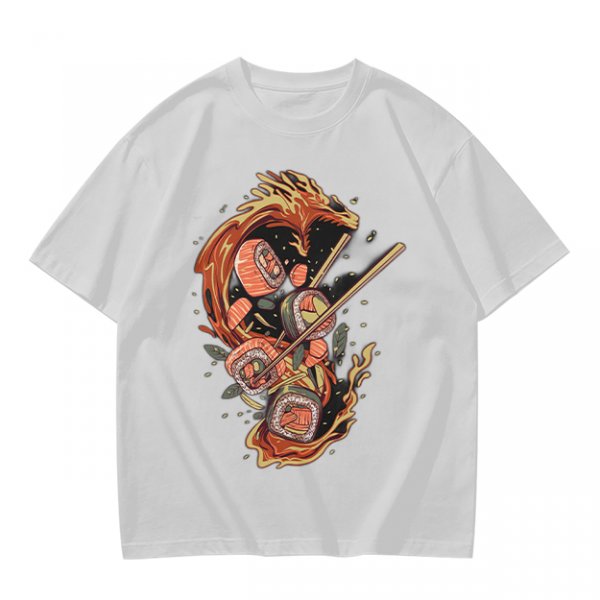 Olive T-shirt with Sushi Dragon Chopstick Art Print
