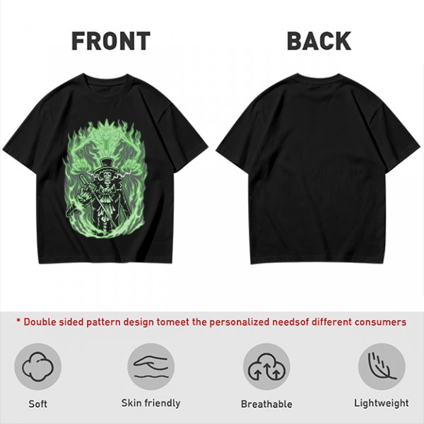 Olive T-Shirt With Skeleton Gentleman And Green Flames Art