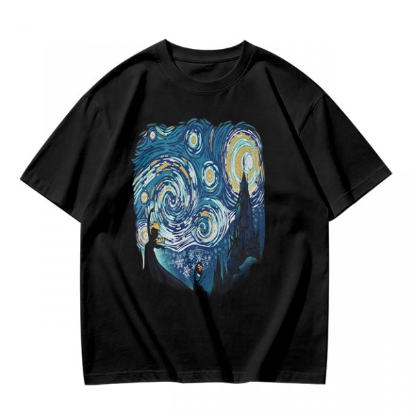 Olive T-Shirt with Starry Night Art Print
