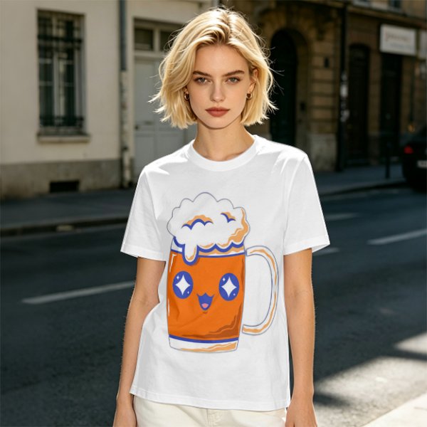 Olive T-Shirt With Cute Kawaii Beer Mug Graphic