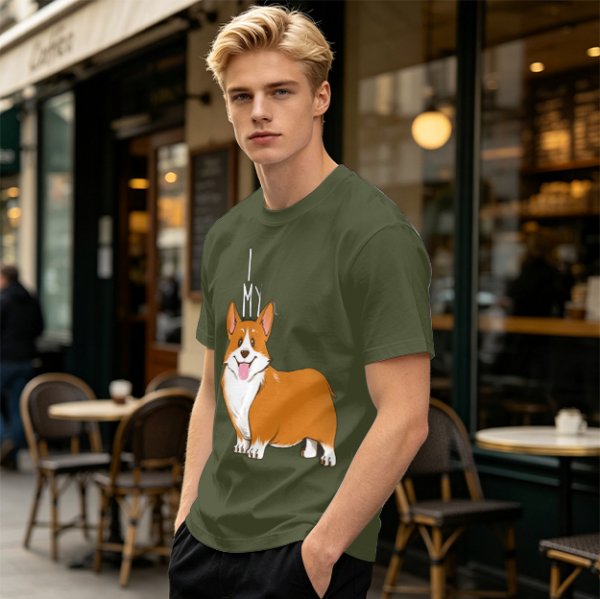 Olive Green T-Shirt With I Love My Corgi Graphic Print