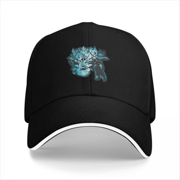 Black Baseball Cap With Blue Mythical Beast Graphic Print