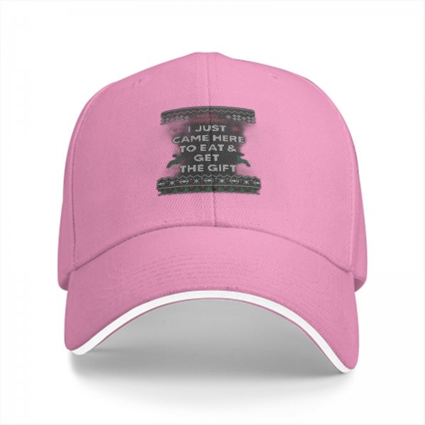 Black baseball cap with 'I just came here to eat & get the gift' Christmas print