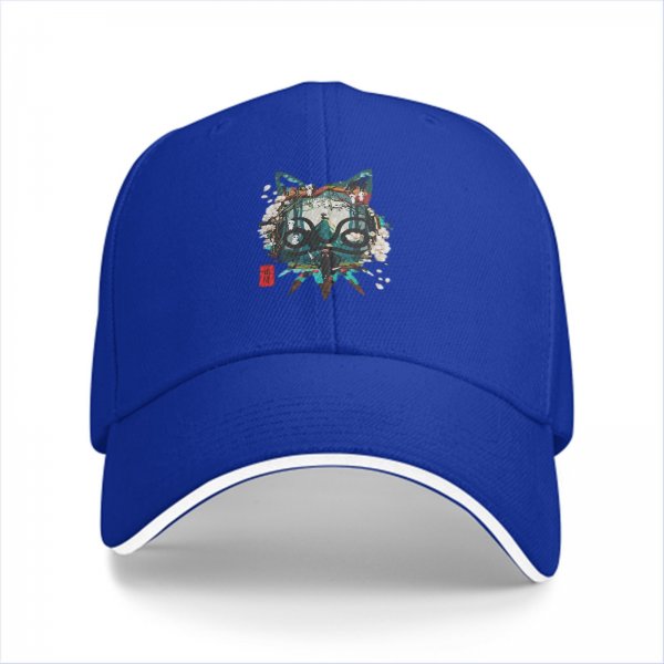 Black Baseball Cap With Japanese Style Cat Mask Art Print