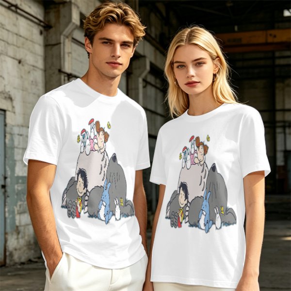 Olive T-shirt with whimsical forest spirit and children graphic print