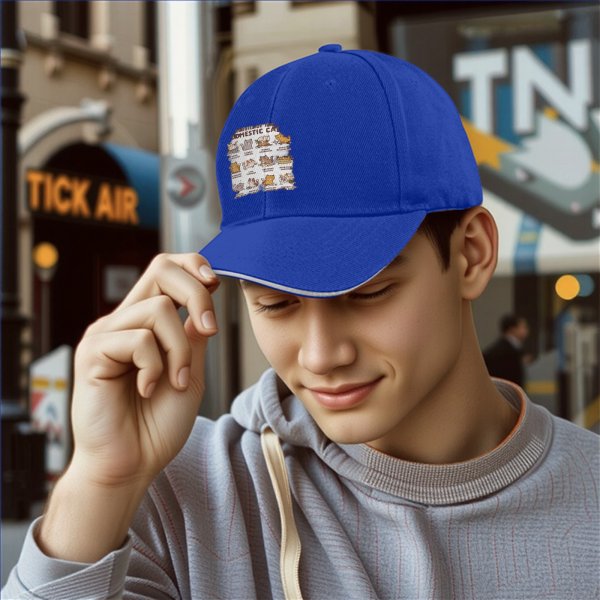 Black Baseball Cap With Domestic Cat Behavior Illustrations