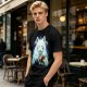 Olive T-Shirt With White Wolf And Howling Wolf Moon Graphic