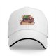 Black baseball cap with monster dinosaur eating pizza graphic