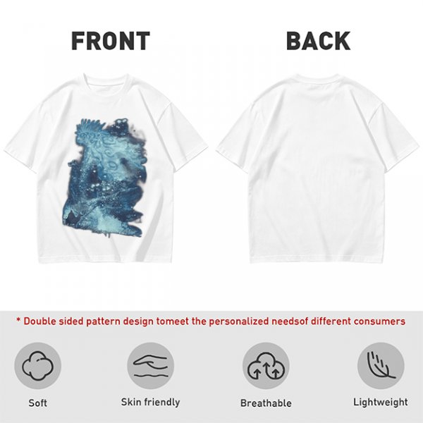Olive Green T-Shirt With Abstract Blue Water-Inspired Print
