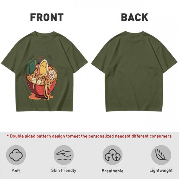 Olive T-Shirt With Cute Ramen Bowl Graphic Print