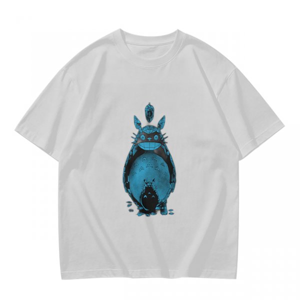 Olive Green T-Shirt With Blue Totoro Inspired Graphic Print