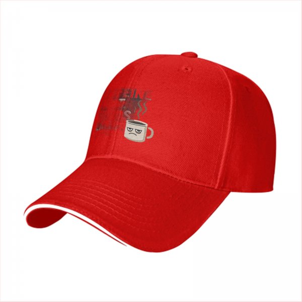 Black baseball cap with grumpy coffee cup graphic design