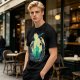 Anime Silhouette Graphic Olive Green Short Sleeve T-Shirt