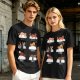 Olive green t-shirt with sushi cat illustrations