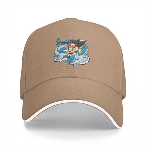 Black Baseball Cap With Spirited Away Chihiro And Haku Dragon Print