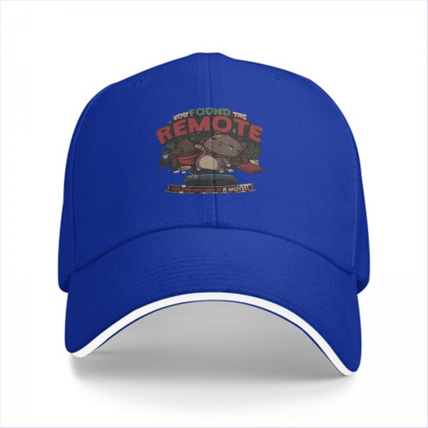 Black baseball cap with cat remote movie graphic print