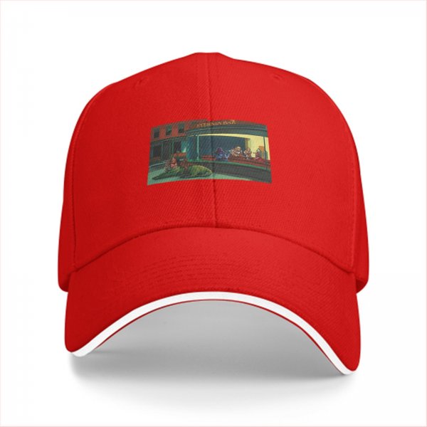 Black Baseball Cap with Night Diner Scene Art Print