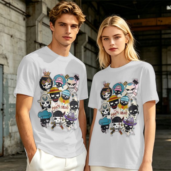 Olive T-Shirt With Pirate Squad Skull Character Print