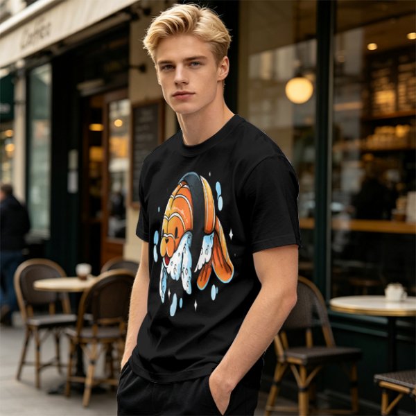 Olive T-Shirt With Cute Clownfish Sushi Graphic Print