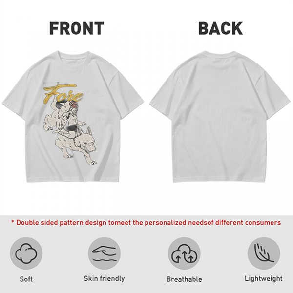Olive graphic t-shirt with wolf rider and 'Fore' text print
