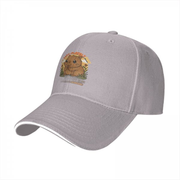 Black baseball cap with cute capybara graphic and playful text