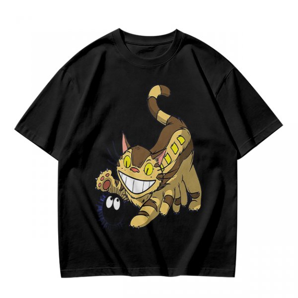Olive T-shirt with Catbus and Soot Sprite Anime Print