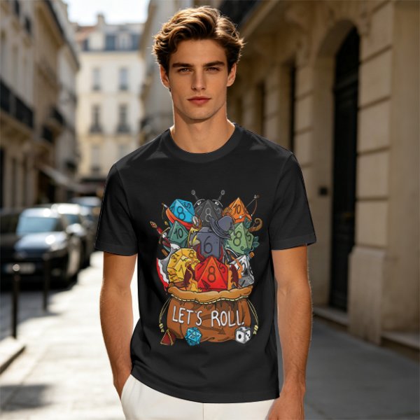 Olive Dungeons and Dragons Dice Bag Let's Roll Graphic T-Shirt