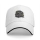 Black baseball cap with 'Here Lies My Motivation' tombstone graphic