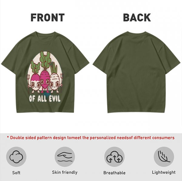 Olive Graphic T-Shirt With Evil Vegetable Characters Design