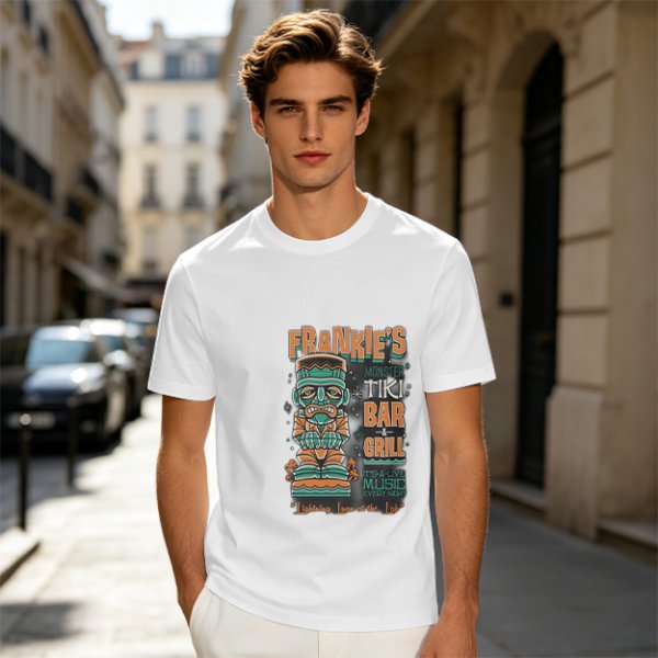 Frankie's Monster Tiki Bar Grill Themed Graphic T-Shirt
