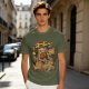 Olive Green T-Shirt with Retro Coffee Monster Graphic Print