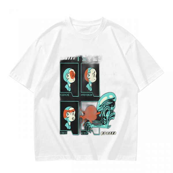 Olive Graphic Tee With Alien Stress Headache Themed Art