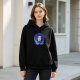 Black hoodie with neon gothic character graphic print