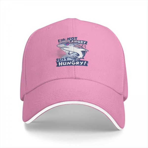 Black Baseball Cap With Shark 'I'm Not Angry Just Hungry' Print