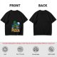 Olive Green T-Shirt with Alien Eating Pizza UFO Graphic