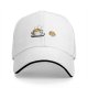 Black Baseball Cap with Coffee and Cookie Graphic Design
