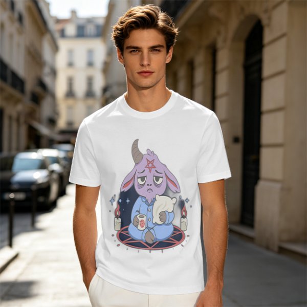 Oversized T-Shirt With Sleepy Baphomet Goat In Pajamas Print