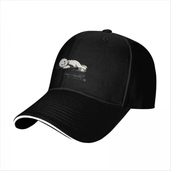Black Baseball Cap With Tired Lying Cartoon Character Print
