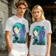 Anime Character Silhouette Wisteria Floral Graphic Olive T-Shirt