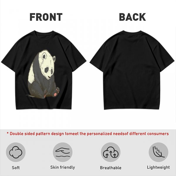 Olive T-shirt with Sad Sitting Panda Graphic Print